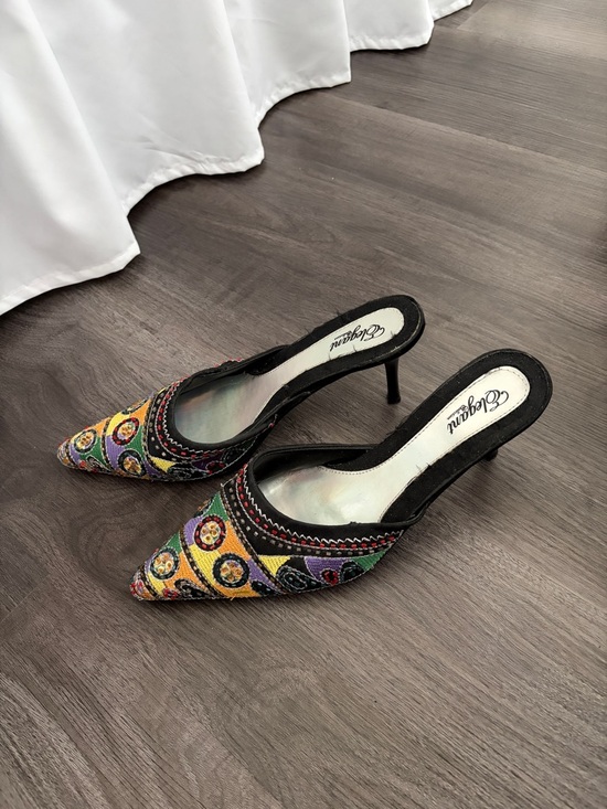 Shoes - Beaded Multicolor Pointed-Toe Mule Heels - Women's VINTAGE